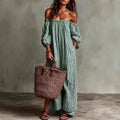 Striped Off-Shoulder Maxi Dress