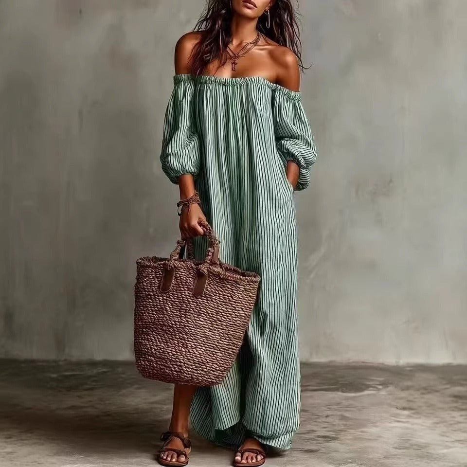 Striped Off-Shoulder Maxi Dress