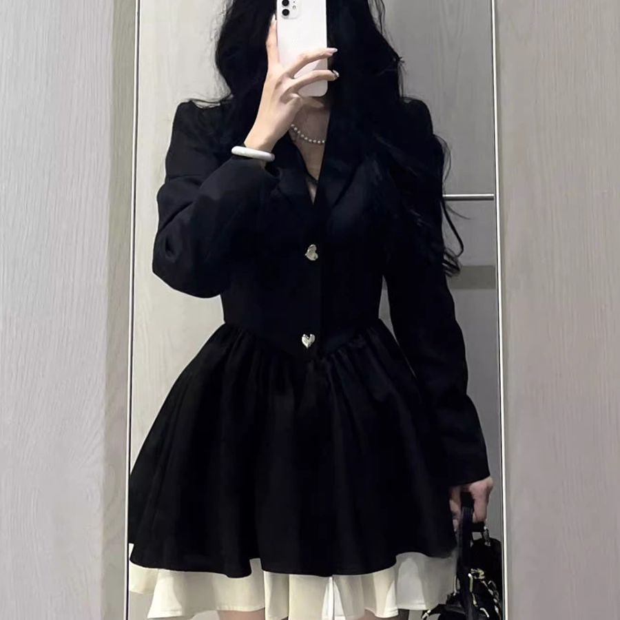 Button-Front Long-Sleeve Mini Dress
