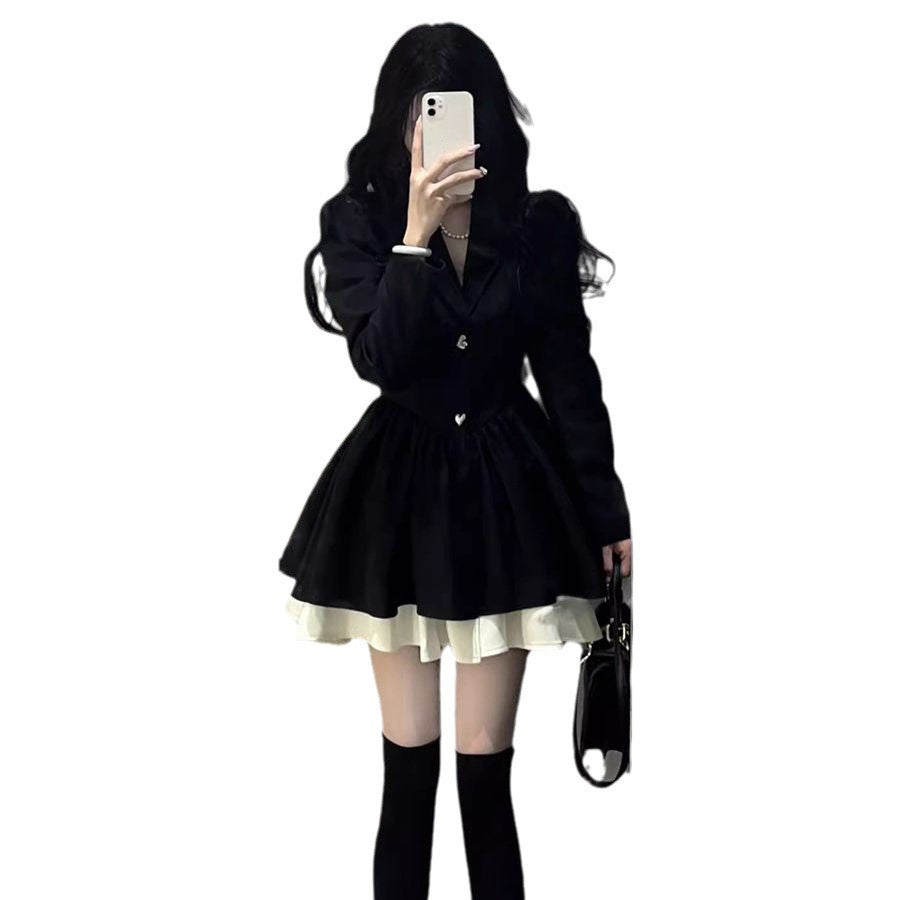 Button-Front Long-Sleeve Mini Dress