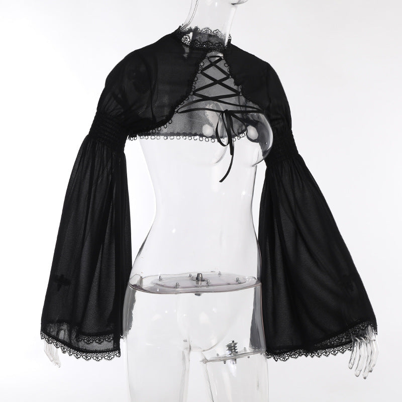 Lace-Up Bell-Sleeve Shrug
