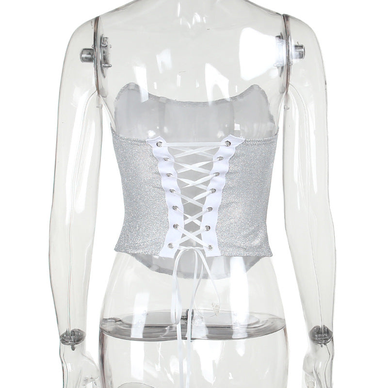 Shimmer Lace-Up Corset Top