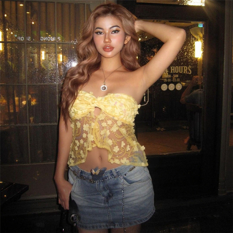 Yellow Floral Sequin Tube Top
