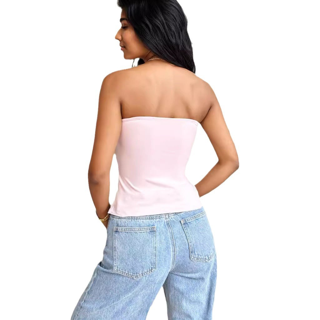Ruched Split-Hem Strapless Top
