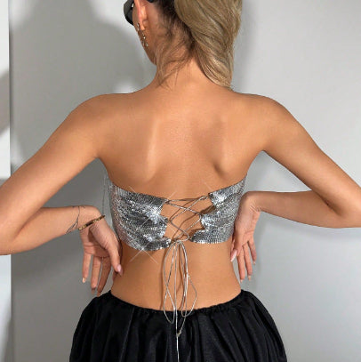 Metallic-Effect Fringe Tube Top