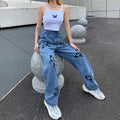 Butterfly-Print Wide-Leg Jeans