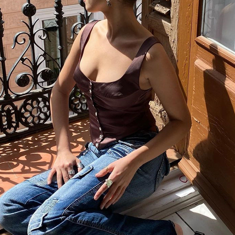 Square-Neck Button-Front Cami