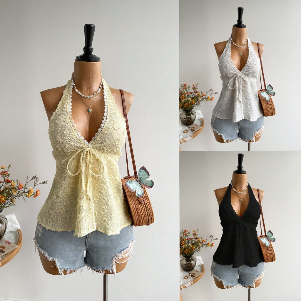 Lace Halter Peplum Top