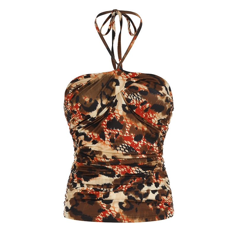 Abstract-Print Halter Top