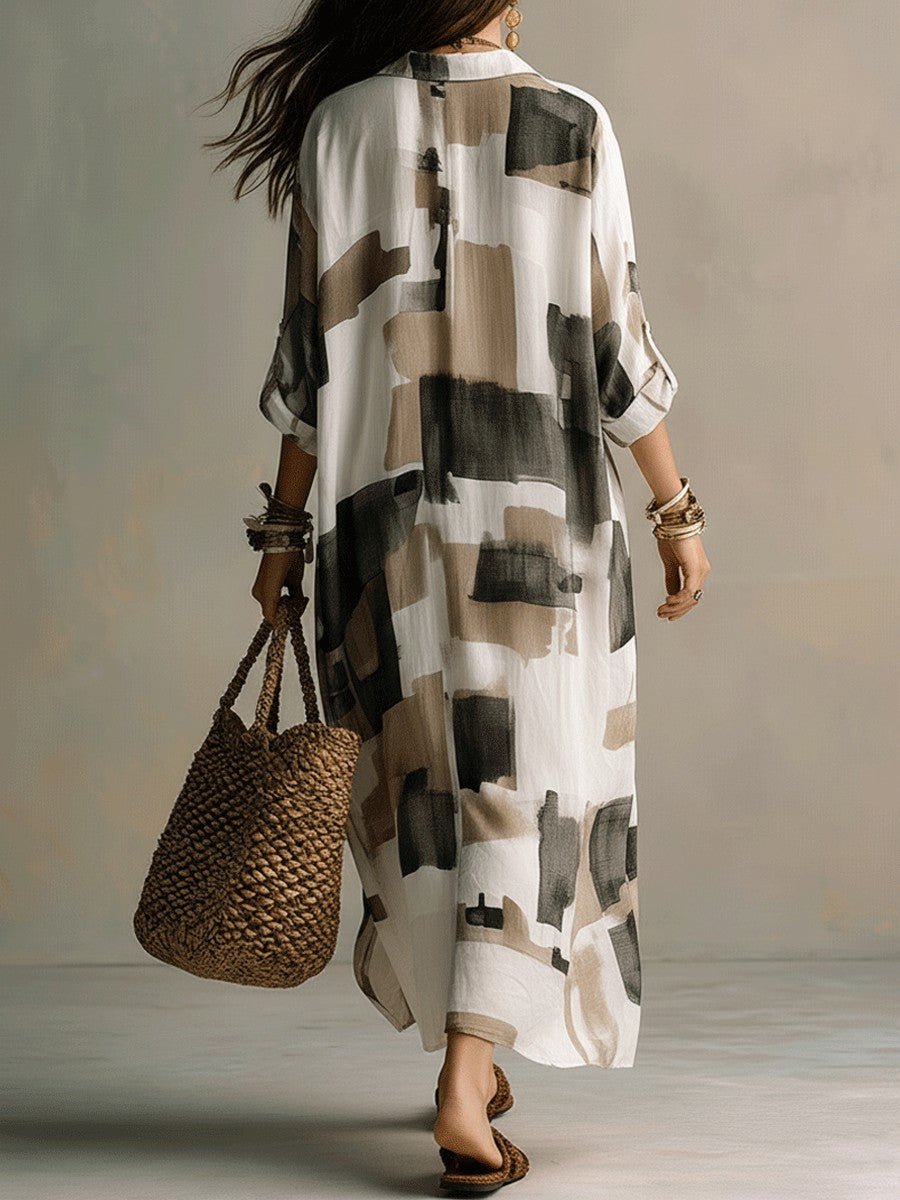 Printed Long-Sleeve Shirt Dress