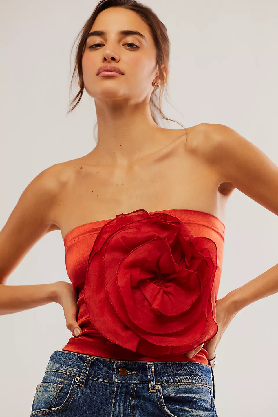 Oversized-Flower Strapless Top
