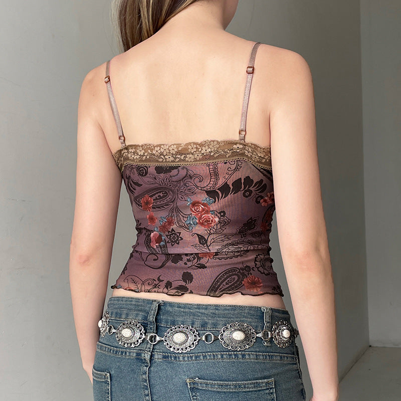Floral Lace-Trim Crop Cami