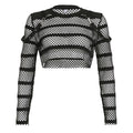 Striped Mesh Long-Sleeve Crop Top