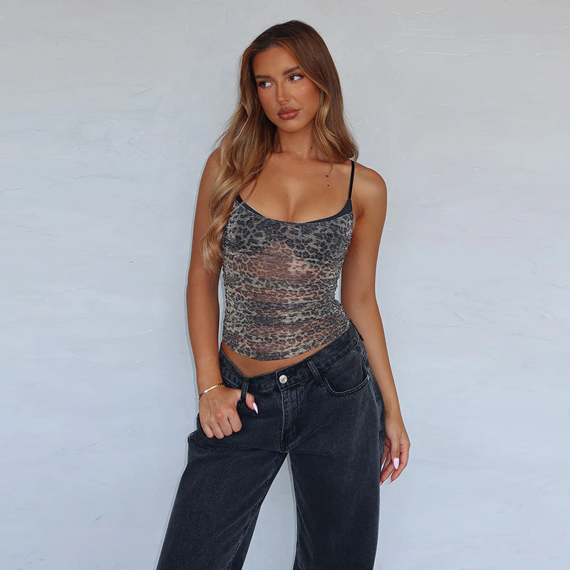 Layered-Look Leopard Mesh Camisole