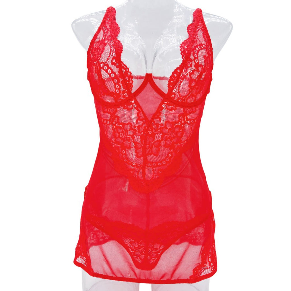 Lace & Mesh Slip and Thong Set