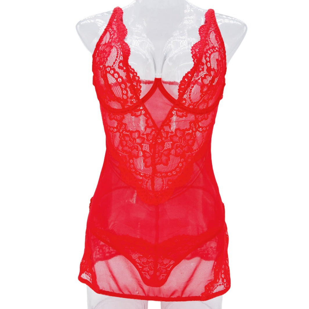 Lace & Mesh Slip and Thong Set