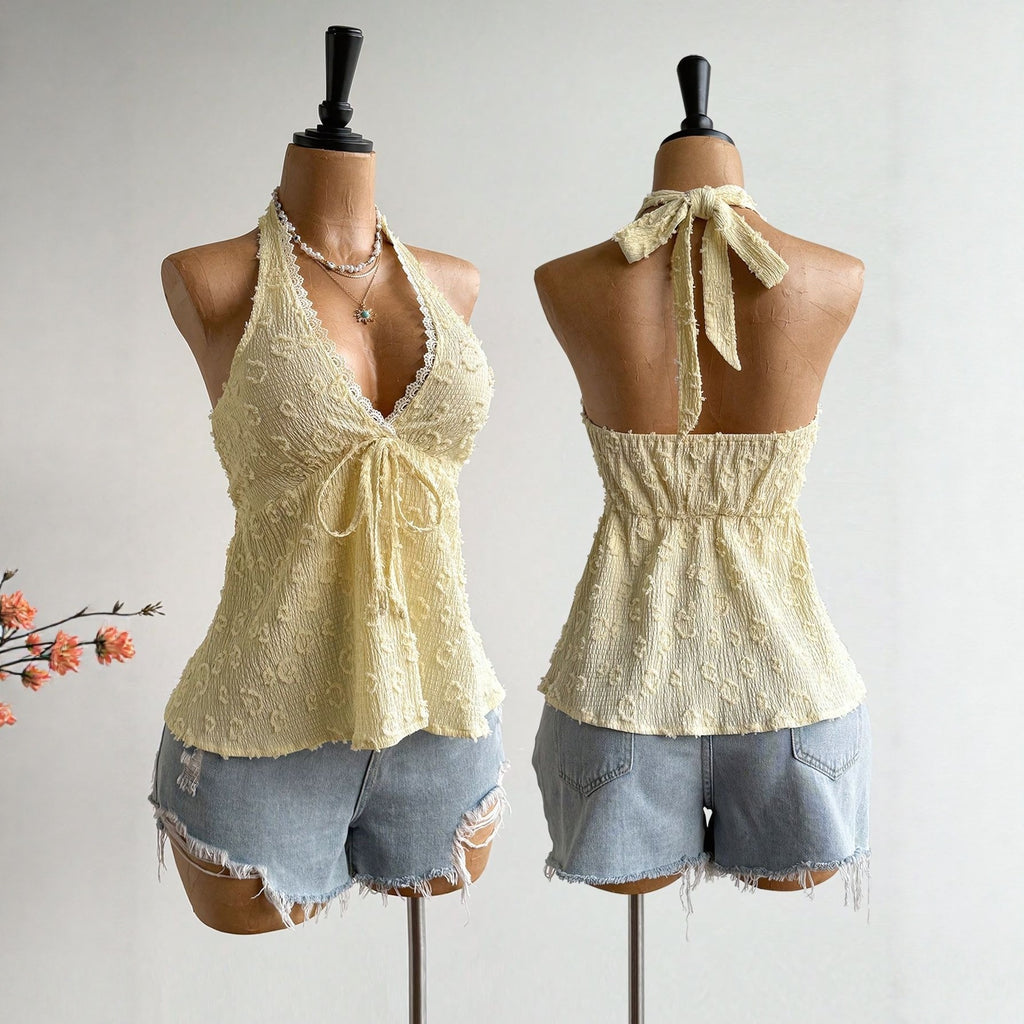 Lace Halter Peplum Top