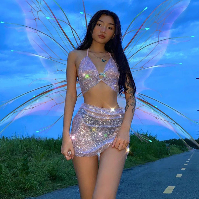 Shimmer Halter Top & Mini Skirt Set