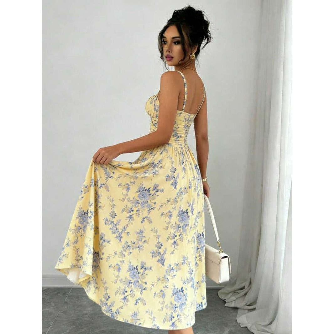 Floral High-Slit Cami Dress
