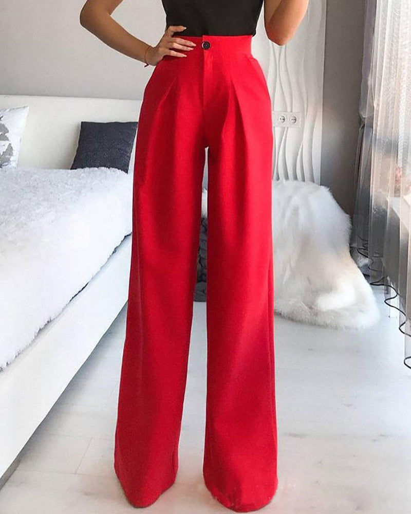 Pleated Wide-Leg Suit Pants
