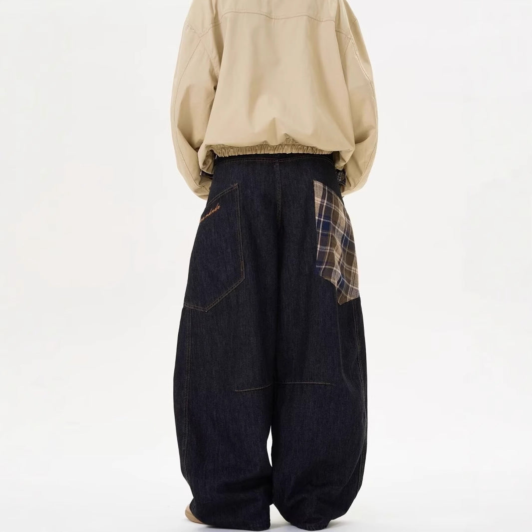 Plaid-Panel Wide-Leg Jeans