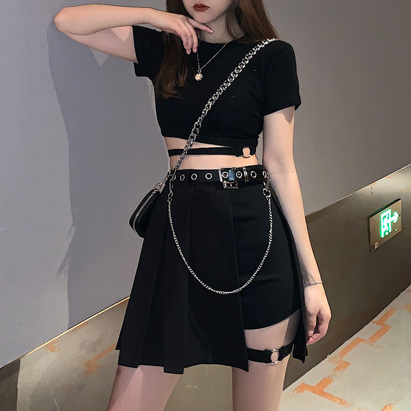 Belted Pleated Mini Skirt