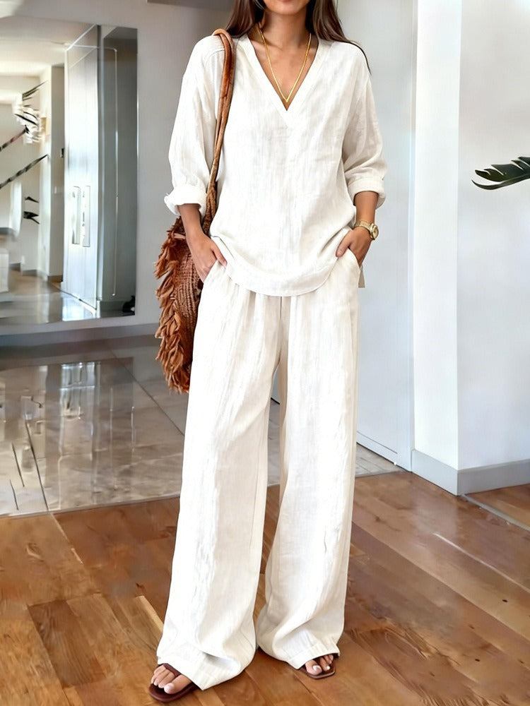 Relaxed V-Neck Two-Piece Set
