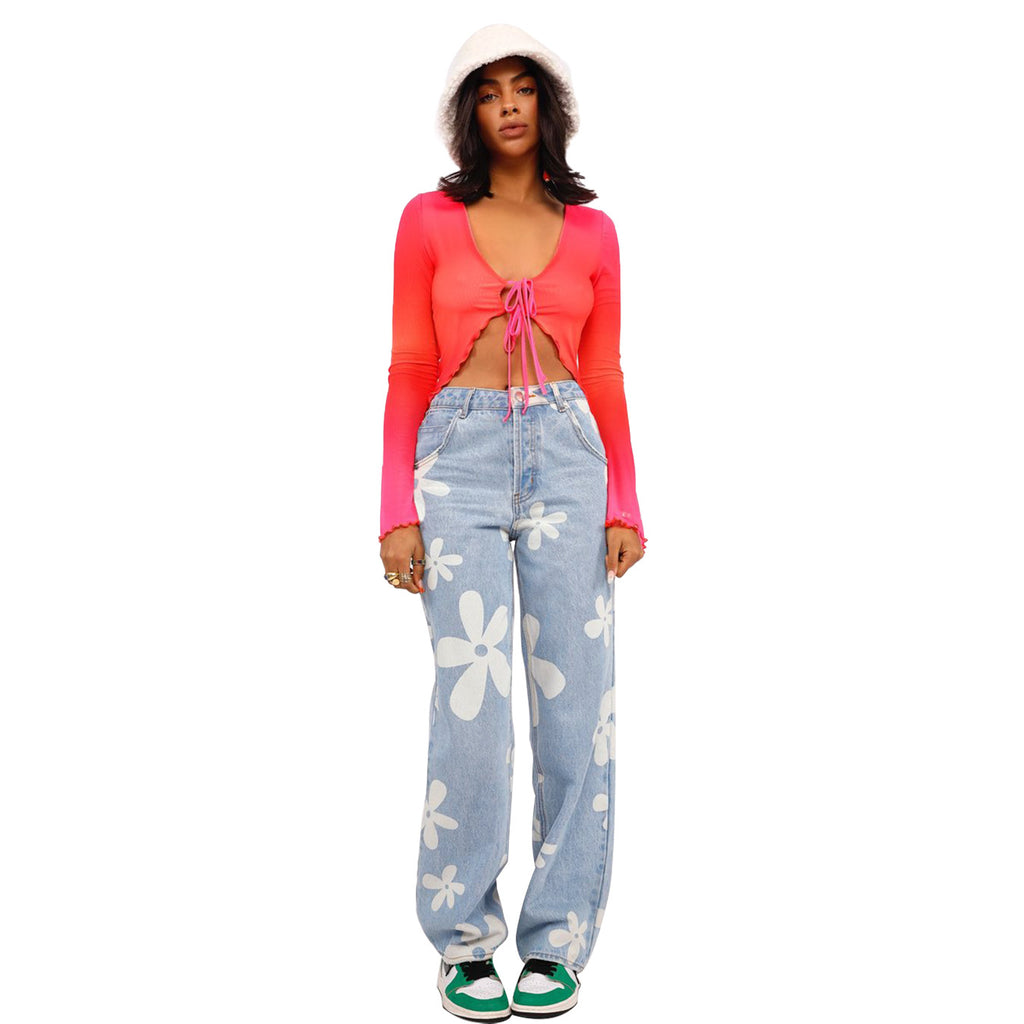 Floral-Print Straight-Leg Jeans
