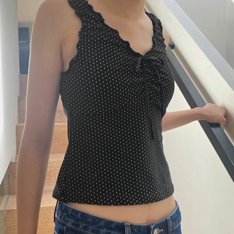 Polka-Dot Tie-Neck Tank Top