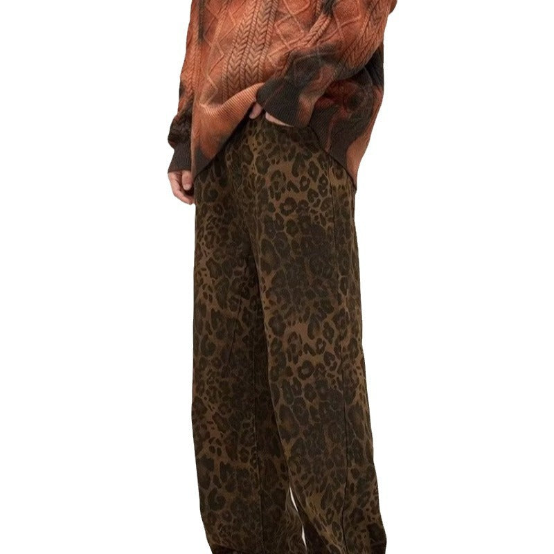 Leopard-Print Wide-Leg Jeans