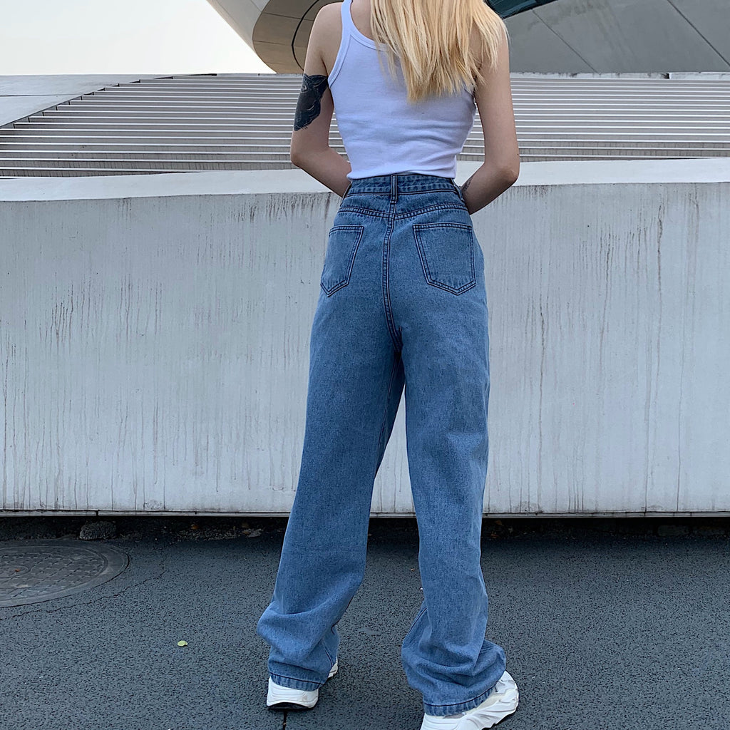 Butterfly-Print Wide-Leg Jeans