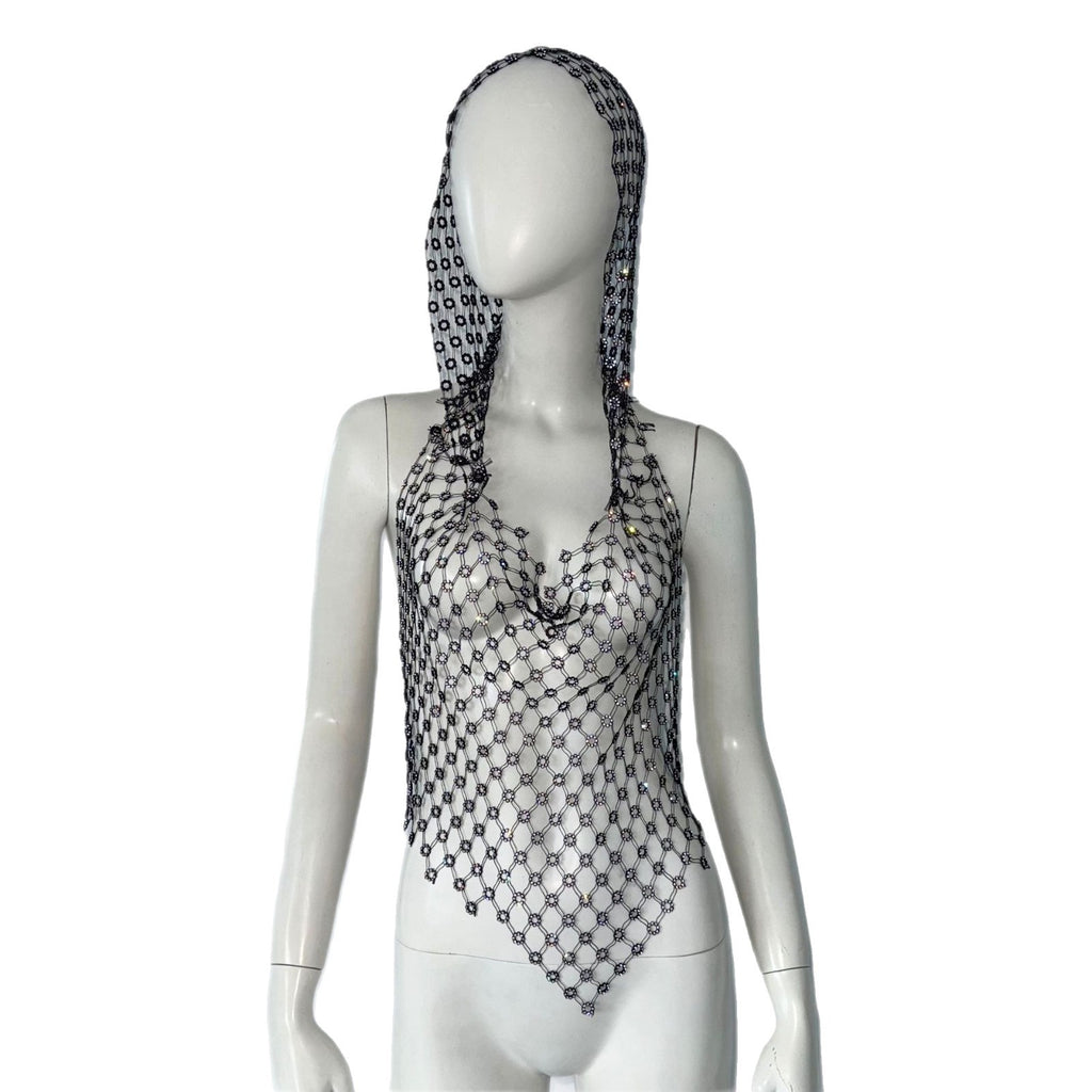 Rhinestone Mesh Halter Top