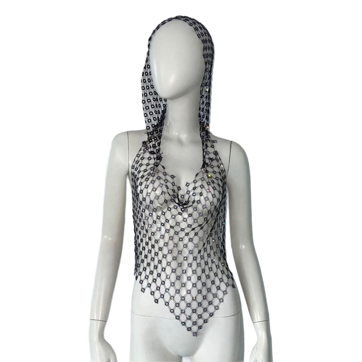 Rhinestone Mesh Halter Top