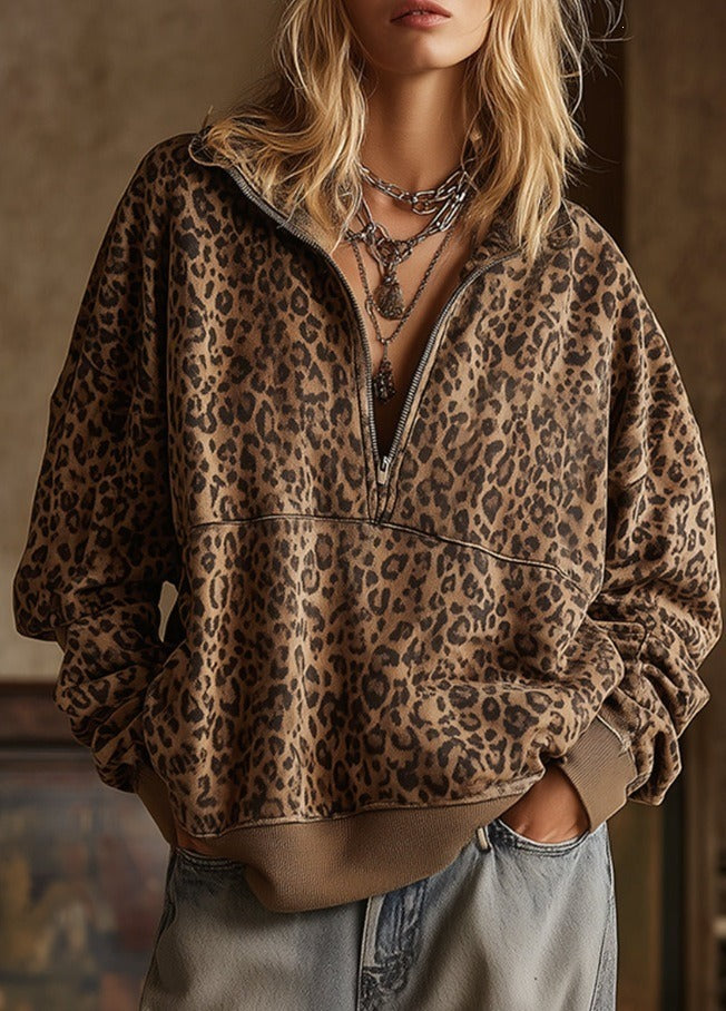 Leopard-Print Zip Hoodie