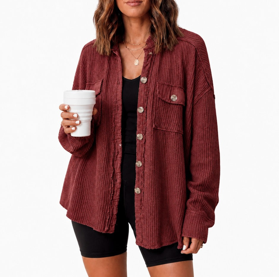 Waffle Knit Button Cardigan