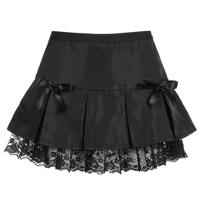 Bow & Lace Pleated Mini Skirt