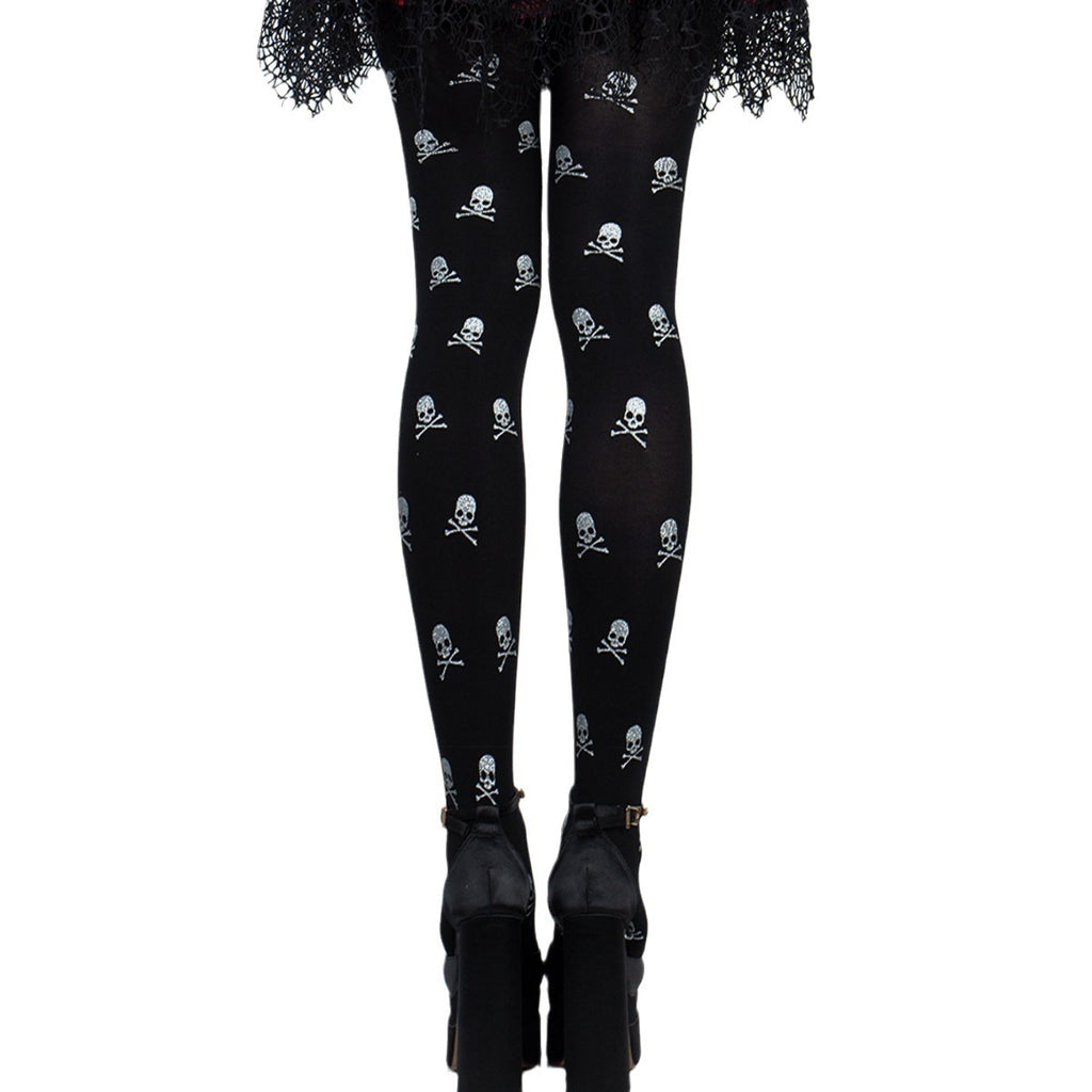 Skull-Print Sheer Tights
