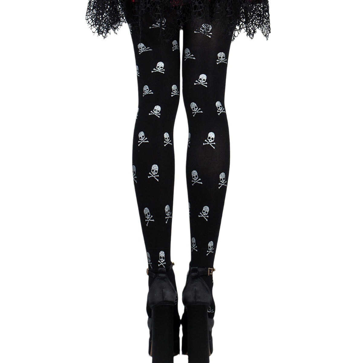 Skull-Print Sheer Tights