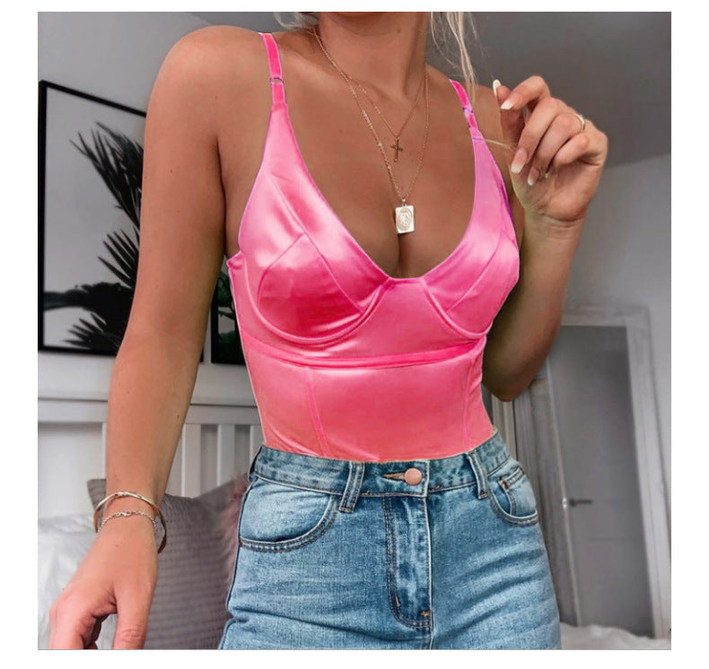 V-Neck Satin-Finish Bodysuit