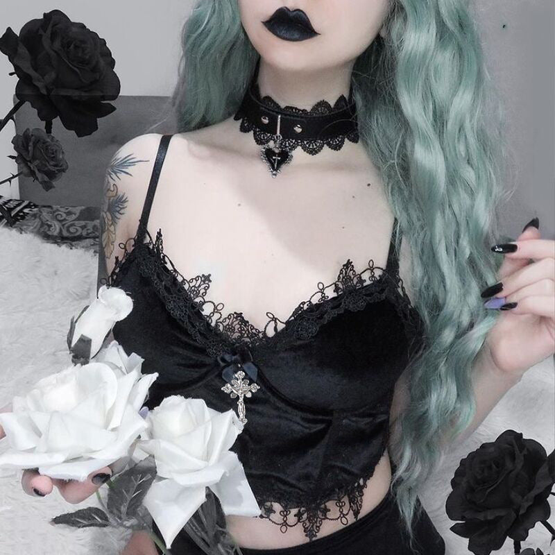 Cross-Detail Lace-Trim Bralette