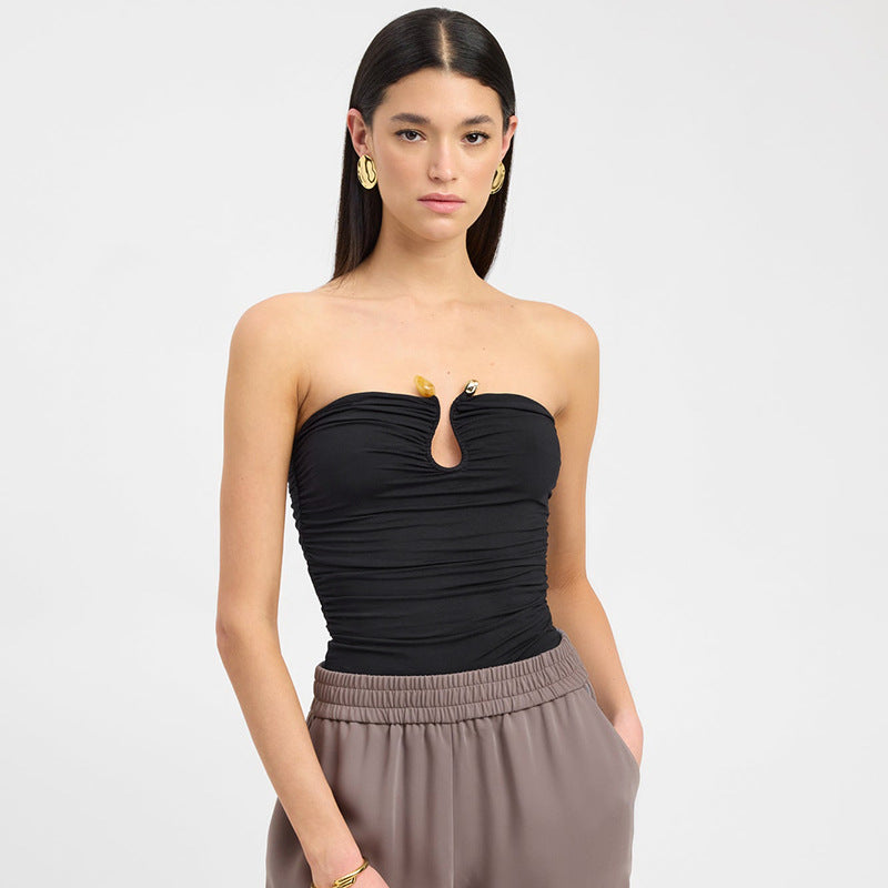 Metal-Detail Strapless Crop Top