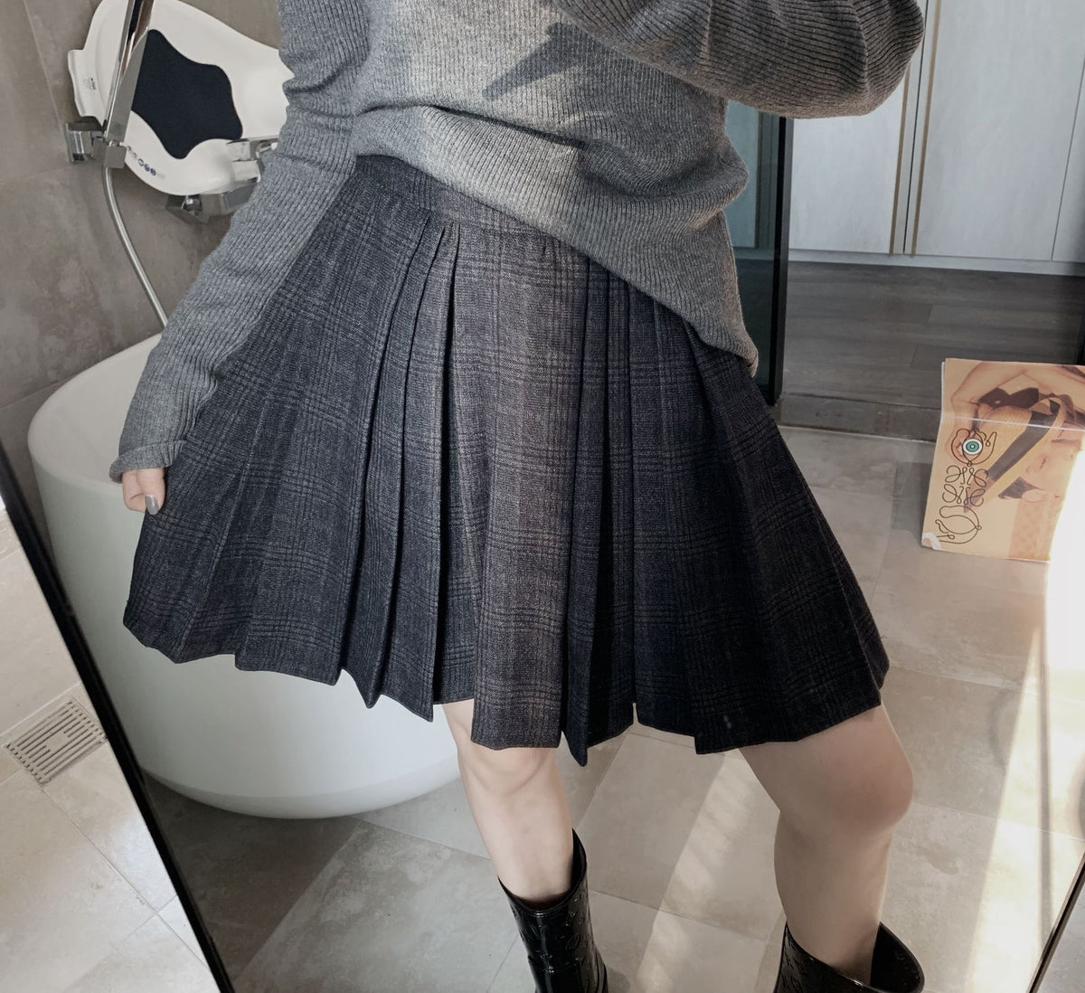 Pleated Plaid Mini Skirt