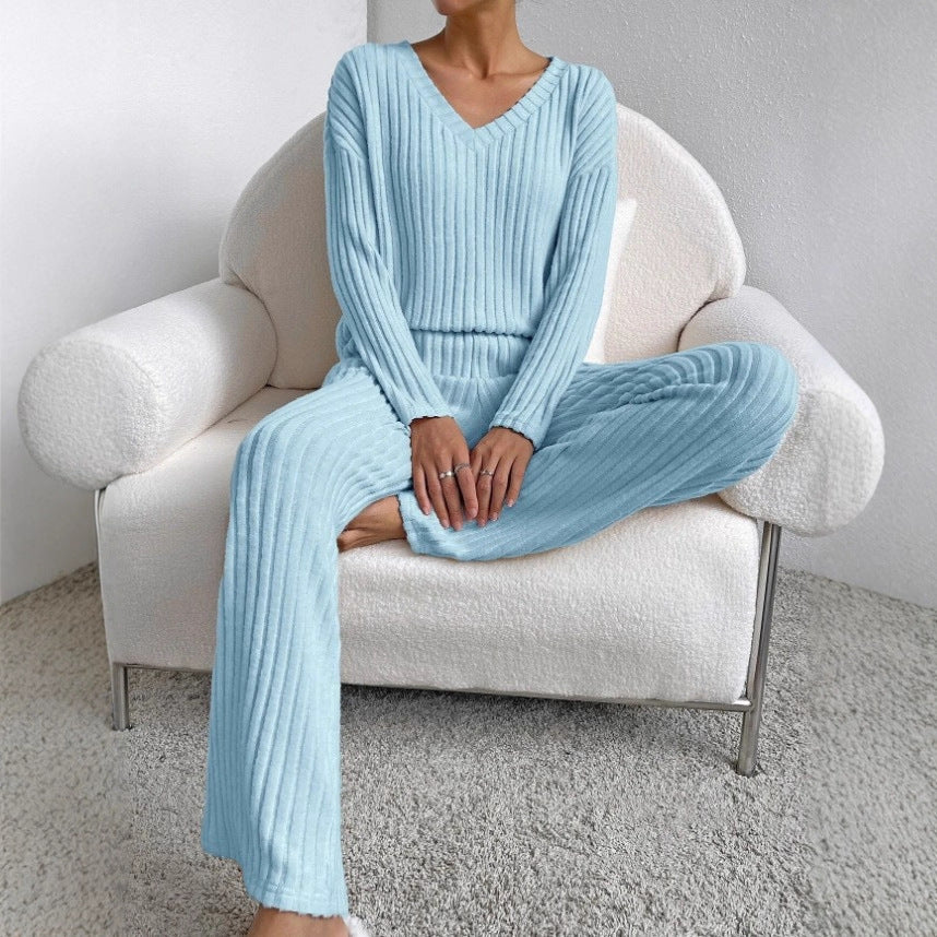 V-Neck Knit Top & Pants Set