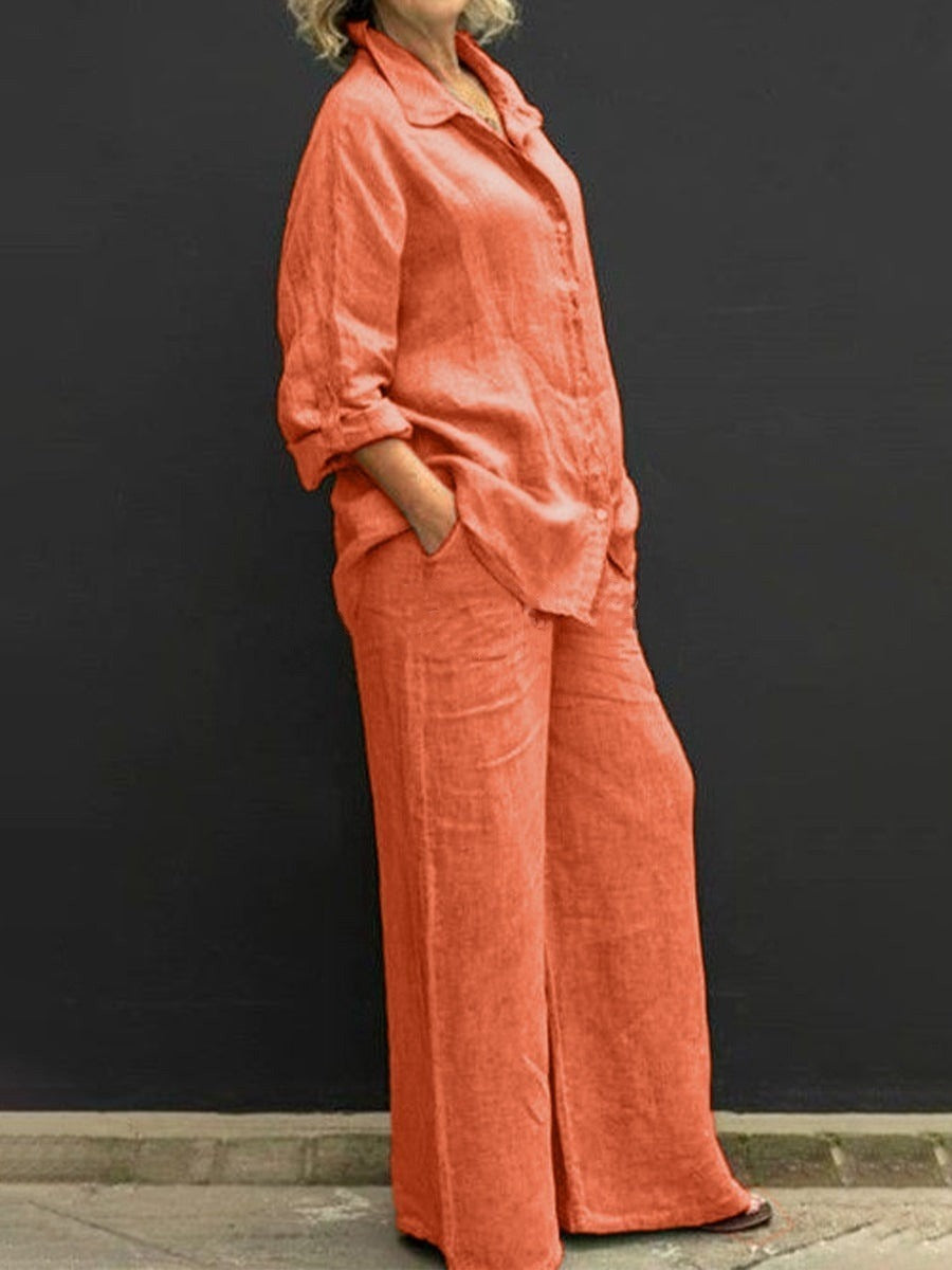 Button-Front Shirt & Pants Set