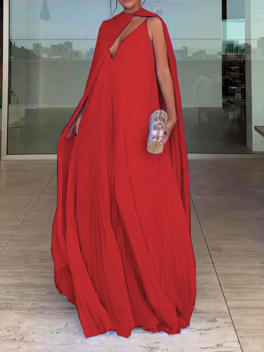 Pleated Maxi Dress & Cape Set