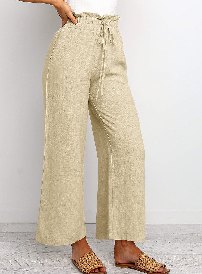 Drawstring Wide-Leg Cropped Pants
