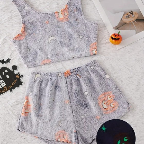Halloween Print Tank & Shorts Pajama Set