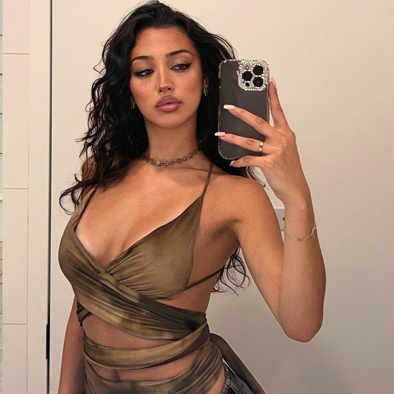 Sheer Wrap-Detail Halter Top