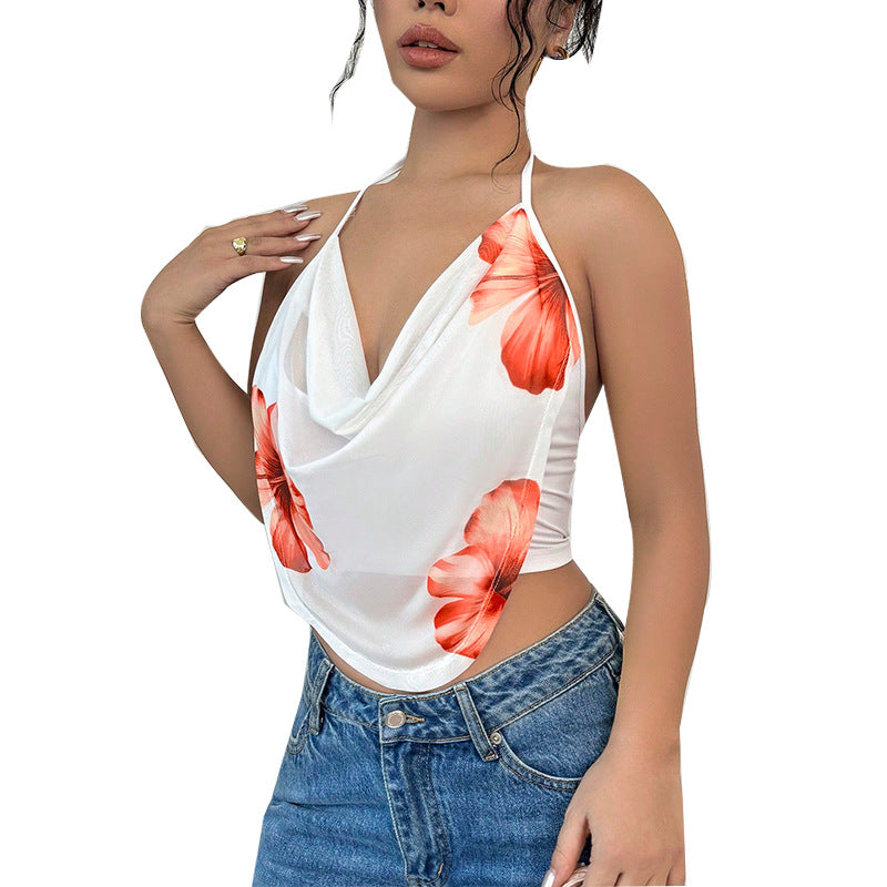 Floral Cowl-Neck Halter Top