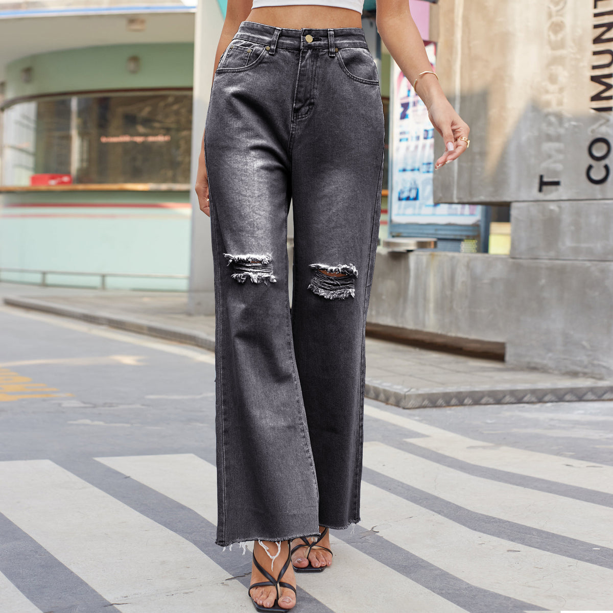 Ripped Wide-Leg Jeans